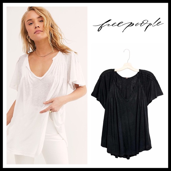 FREE PEOPLE BOHO TUNIC TEE FLOWY V-NECK TOP A2C - Picture 12 of 16